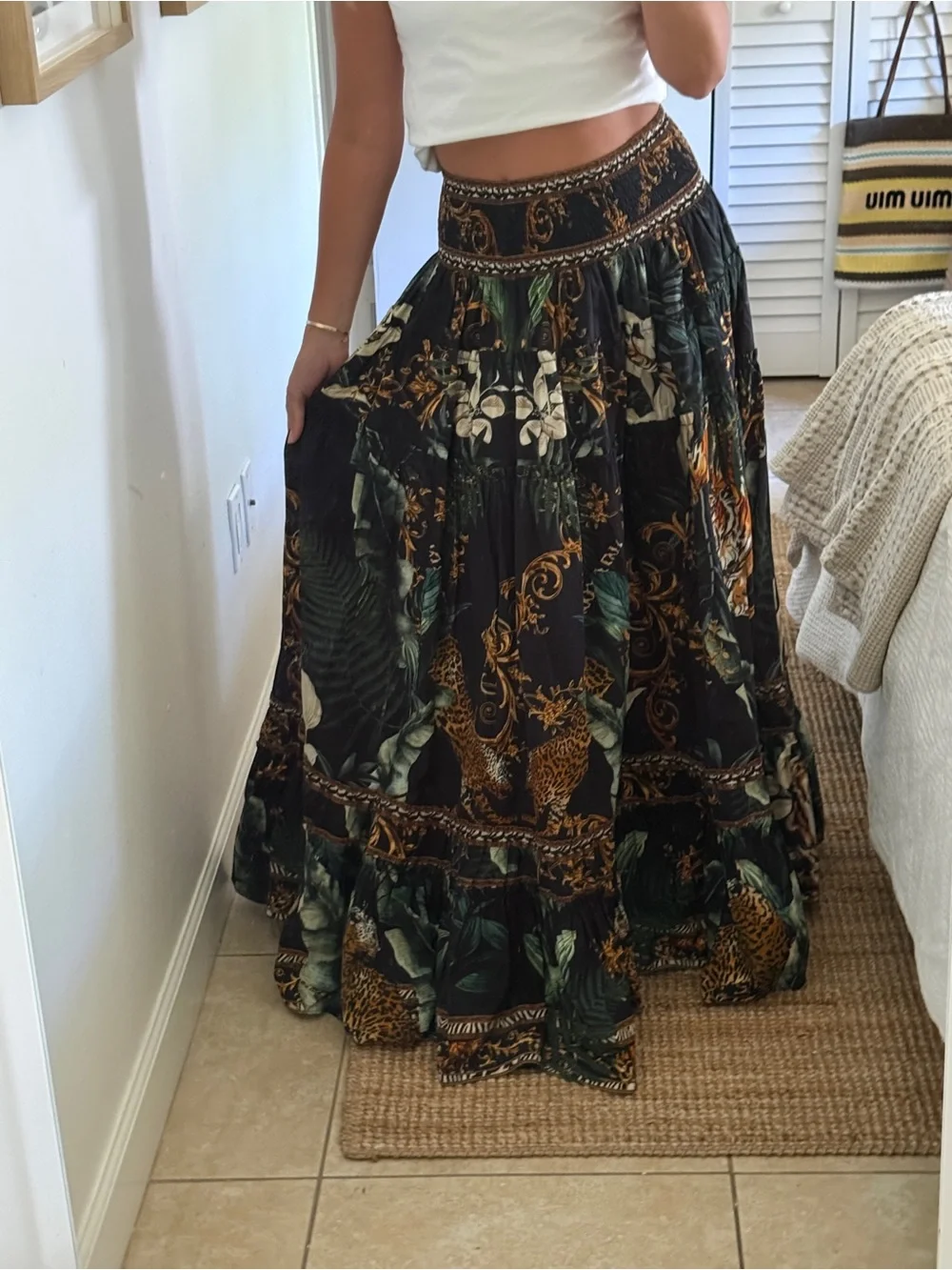 Camilla Black Maxi Skirt with Gold & Green Jungle Print